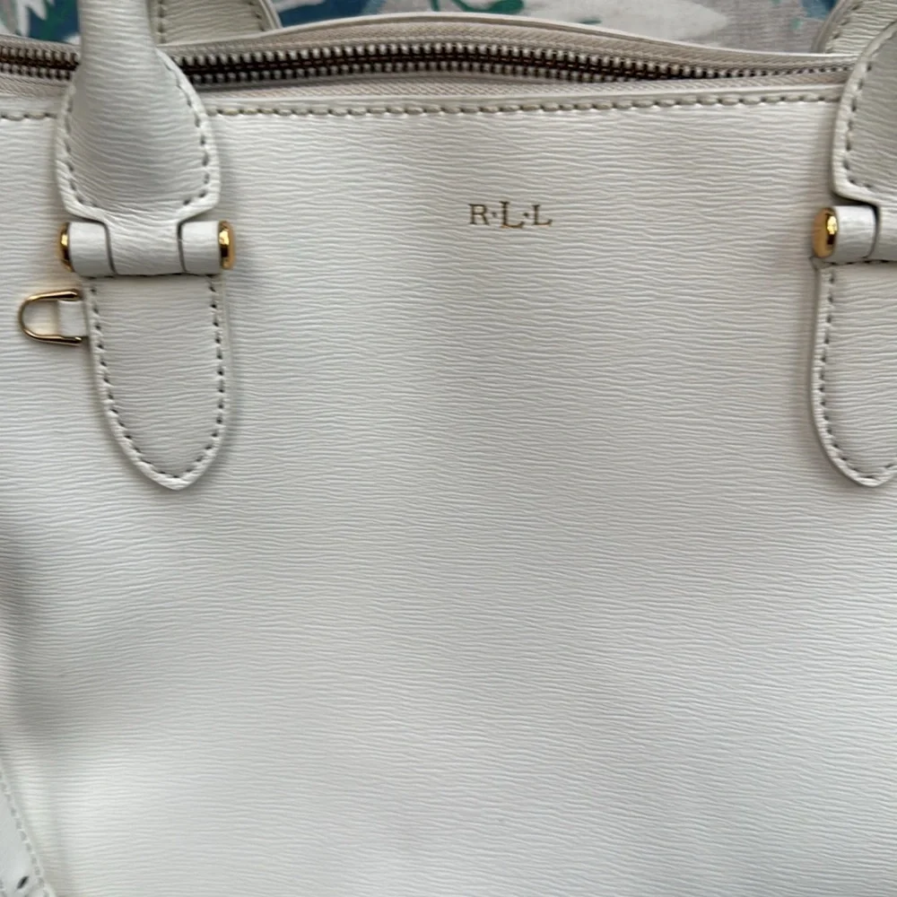 Ralph Lauren White Leather Business CEO Tote gold hardware **flawed**